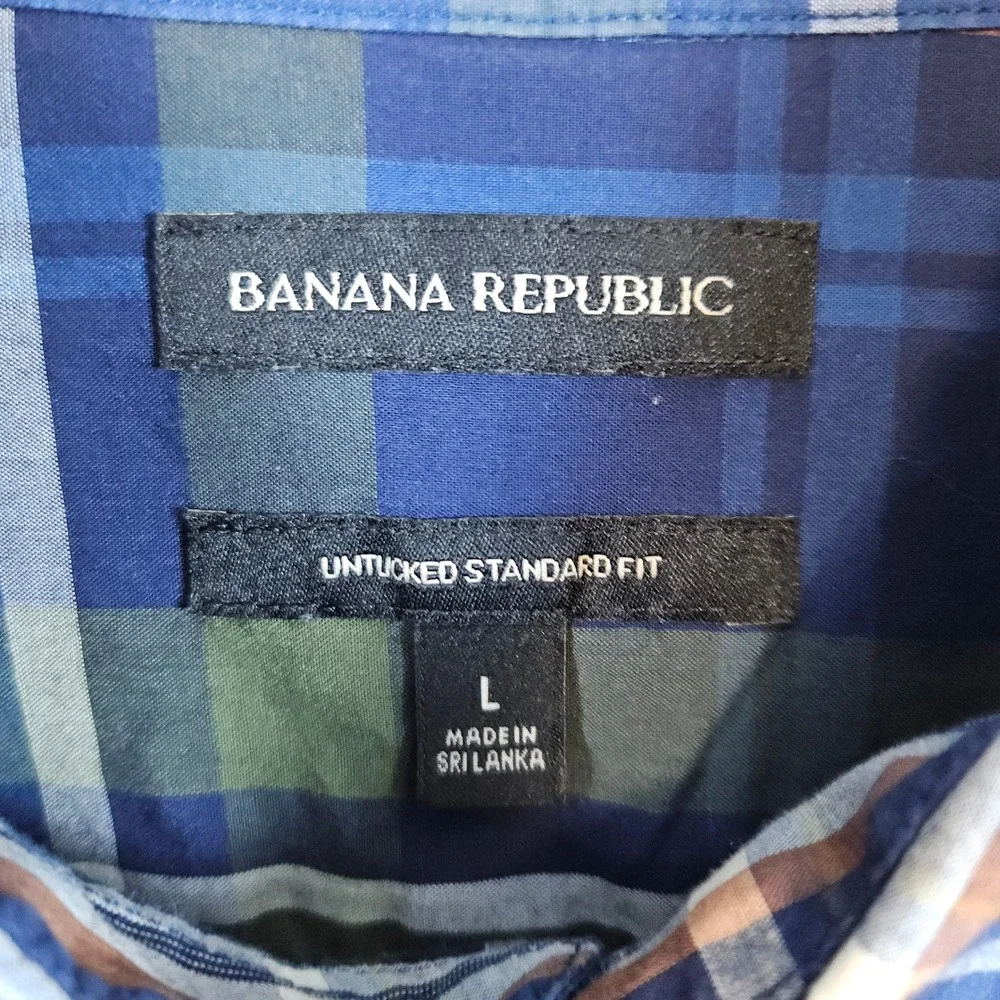 Banana Republic Men's Multicolor Plaid Shirt Size L Untucked Standard Fit Cotton